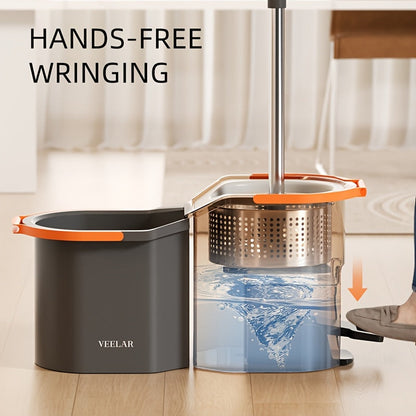 The EasyWring Microfiber Spin Mop and Bucket Set is perfect for cleaning your bedroom, bathroom, kitchen, and living room. It features a built-in cleaning solution compartment and operates manually without the need for electricity.