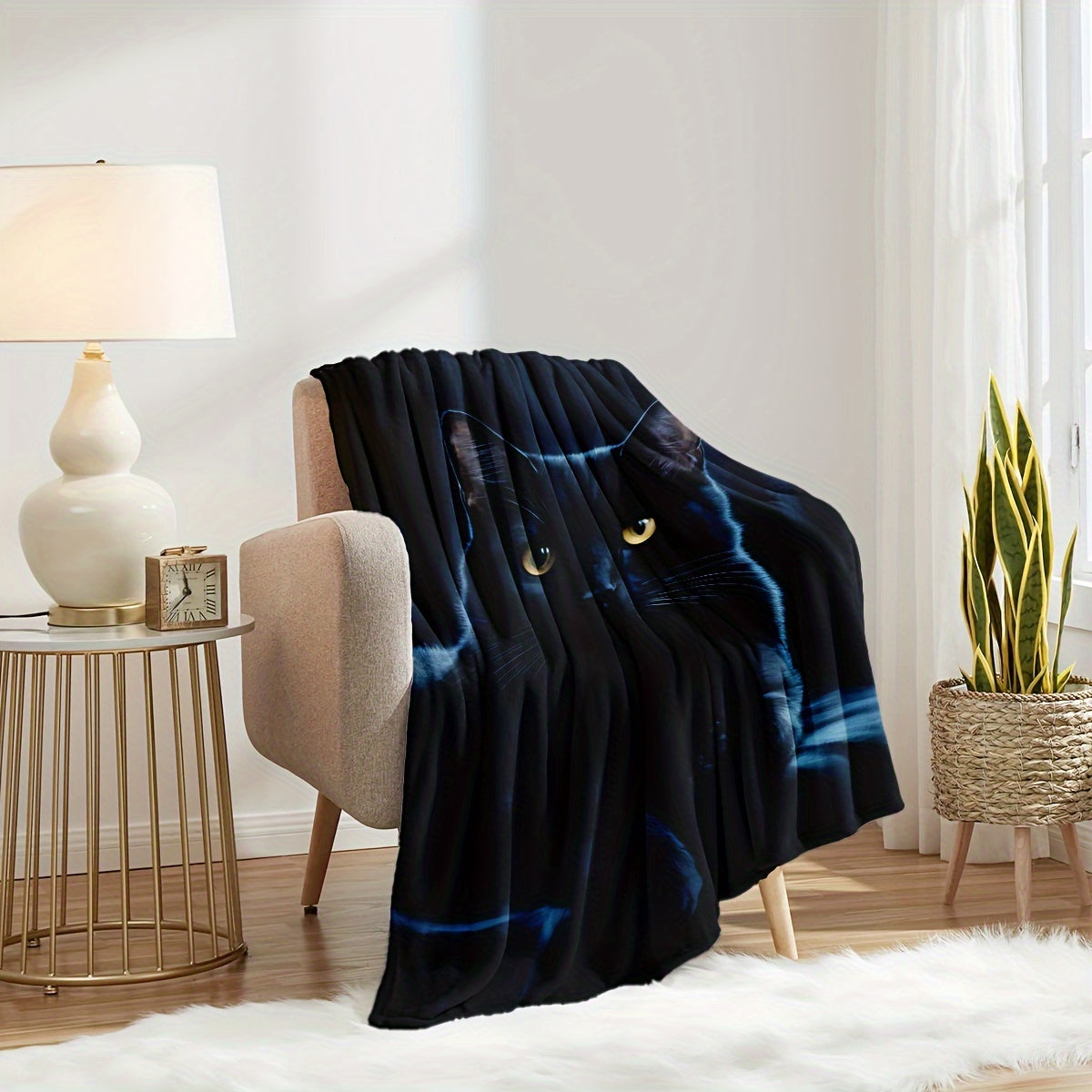 Cozy up with our stylish Black Cat Flannel Blanket! This soft quilted warm throw is perfect for couches, sofas, beds, and travel. It's stain-resistant and can be used year-round. Made with multipurpose animal print polyester bedding with a digital print