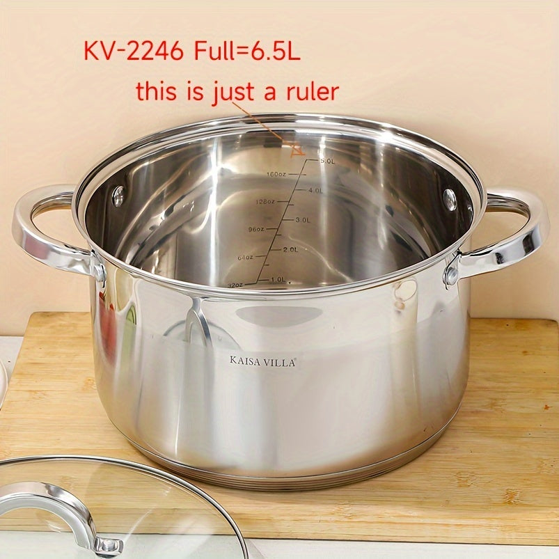 High-quality Stainless Steel Soup Pot with Double Ears, Thickened 5-layer Bottom, Suitable for Household Gas Stove and Induction Cooker