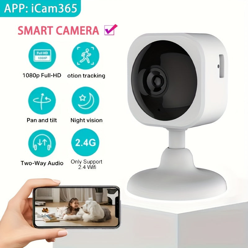 The Wireless Surveillance Security IP Camera features a 2MP camera with WiFi connectivity, family night vision, and two-way intercom. The smart camera monitor camera app, ICAM365, allows for two-way voice intercom and intelligent infrared night vision.