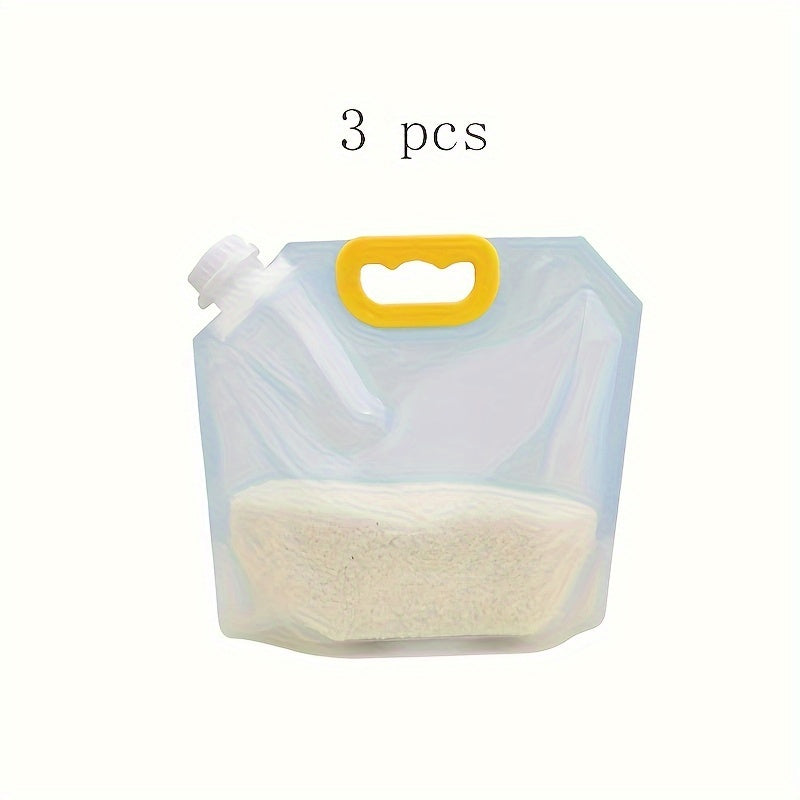 Set of 3 Stand-Up Grain Storage Bags with Pour Spout, Clear Plastic Sealed Pouches for Cereal, Rice, Flour - No Power Required, Rice Storage Solution