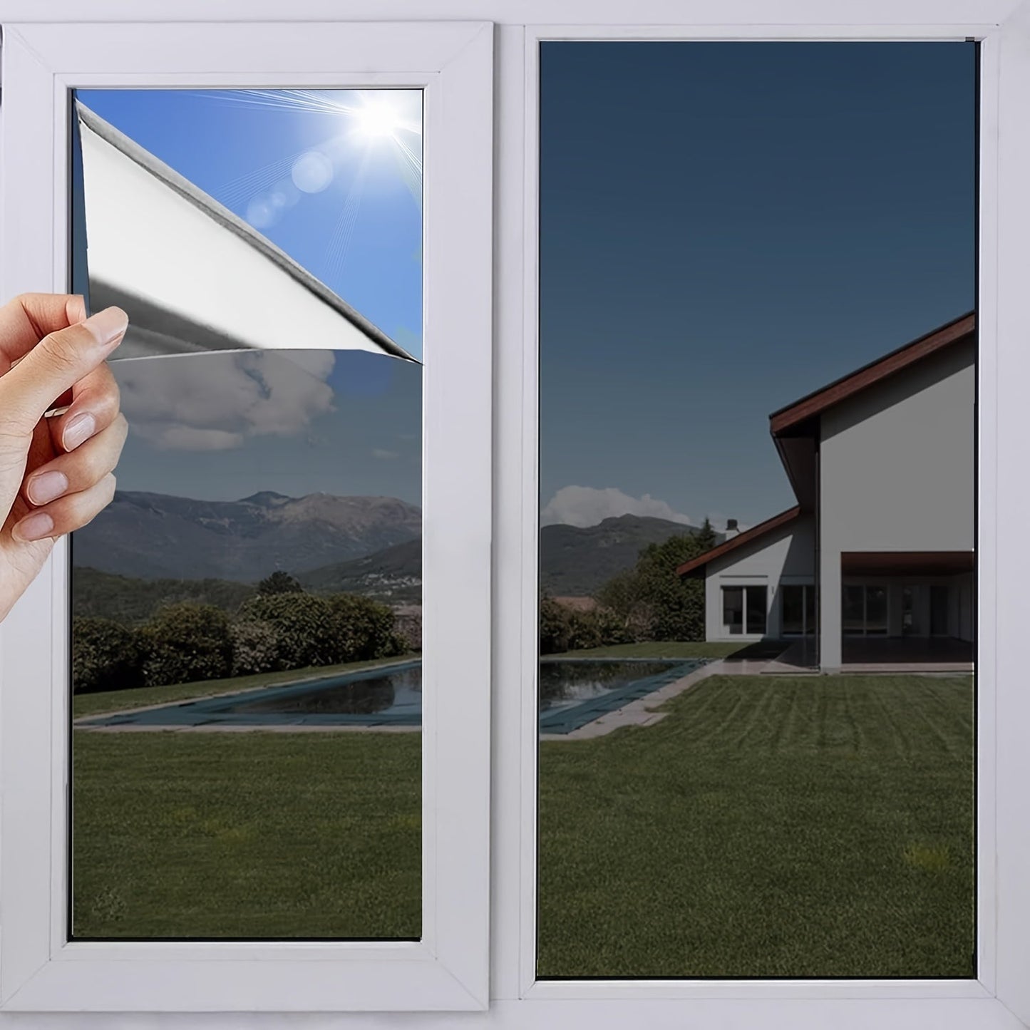 2mil Thick PET Material Classic Style Privacy Screen Mirror Film with Self-Adhesive Peel and Stick Mounting for Home and Office Use, Providing Sun Protection, Anti-UV, and Heat Control