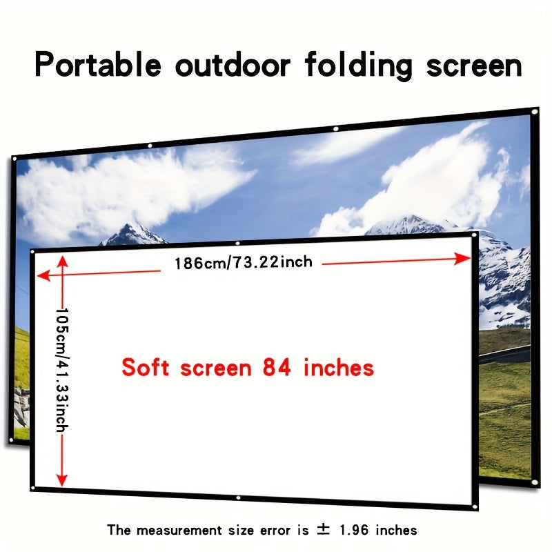 Portable 4K HD foldable projector screen for indoor and outdoor use with anti-wrinkle material. Dual-sided viewing with 16:9 aspect ratio, available in sizes ranging from 152.4cm to 3.81