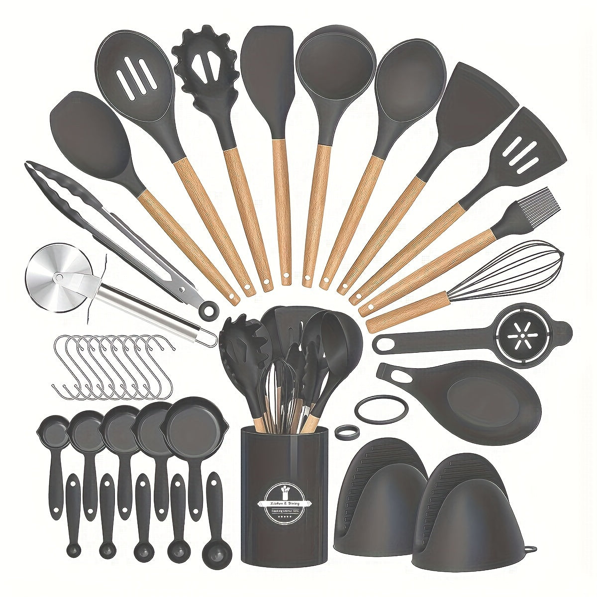 36-piece Silicone Kitchen Utensil Set featuring Wooden Handles, Heat-Resistant Non-Stick Cooking and Baking Tools for Home Kitchen