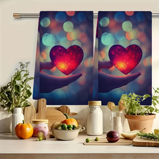 This set includes 2 ultra-soft kitchen towels, great for sending heart e-cards on smartphones. Highly absorbent and perfect for holiday decoration, these dish towels are machine washable and measure 40.64x60.96 cm.