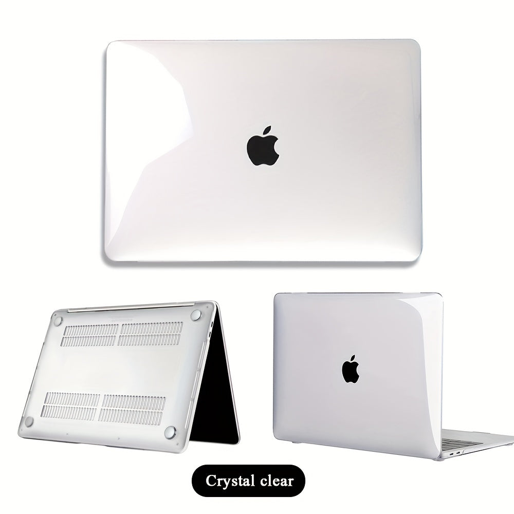 Sleek MacBook Pro & Air case in Frosted Black and Transparent, TSA-compliant design for various model sizes.