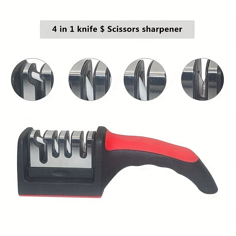 Professional 4-stage kitchen knife sharpener with tungsten and diamond ceramic stones for chefs.