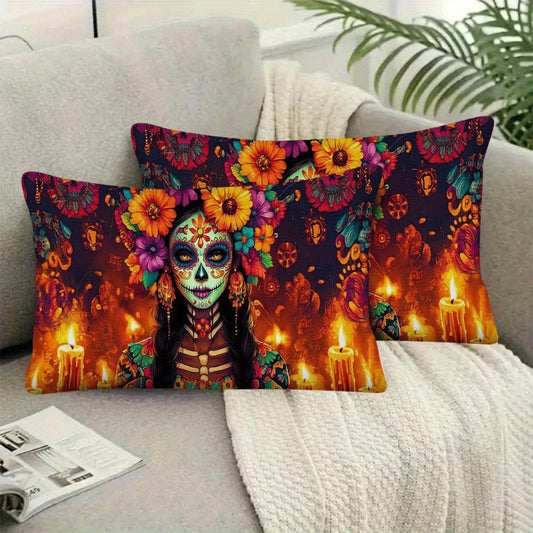 Two Vintage Mexican Sugar Cranes Carnival Design Flannel Cushion Covers, 50.8x30.48 cm, Easy to Clean in Machine, Zipper Closure, All-Season Decorative Pillowcases for Home, Bedroom, Living Room - Perfect for Camping & Outdoor Sofa (Pillow Inserts Not