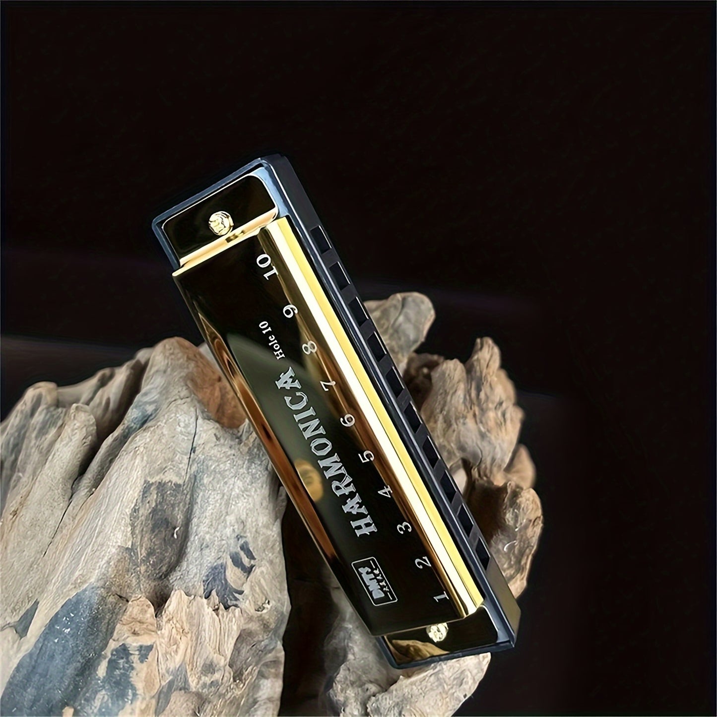 SKETCHIA Harmonica in Key of C, 10-Hole Chromatic, Durable Plastic with Polished Finish – Includes Protective Case, Great for Beginners, Available in Black & Gold.