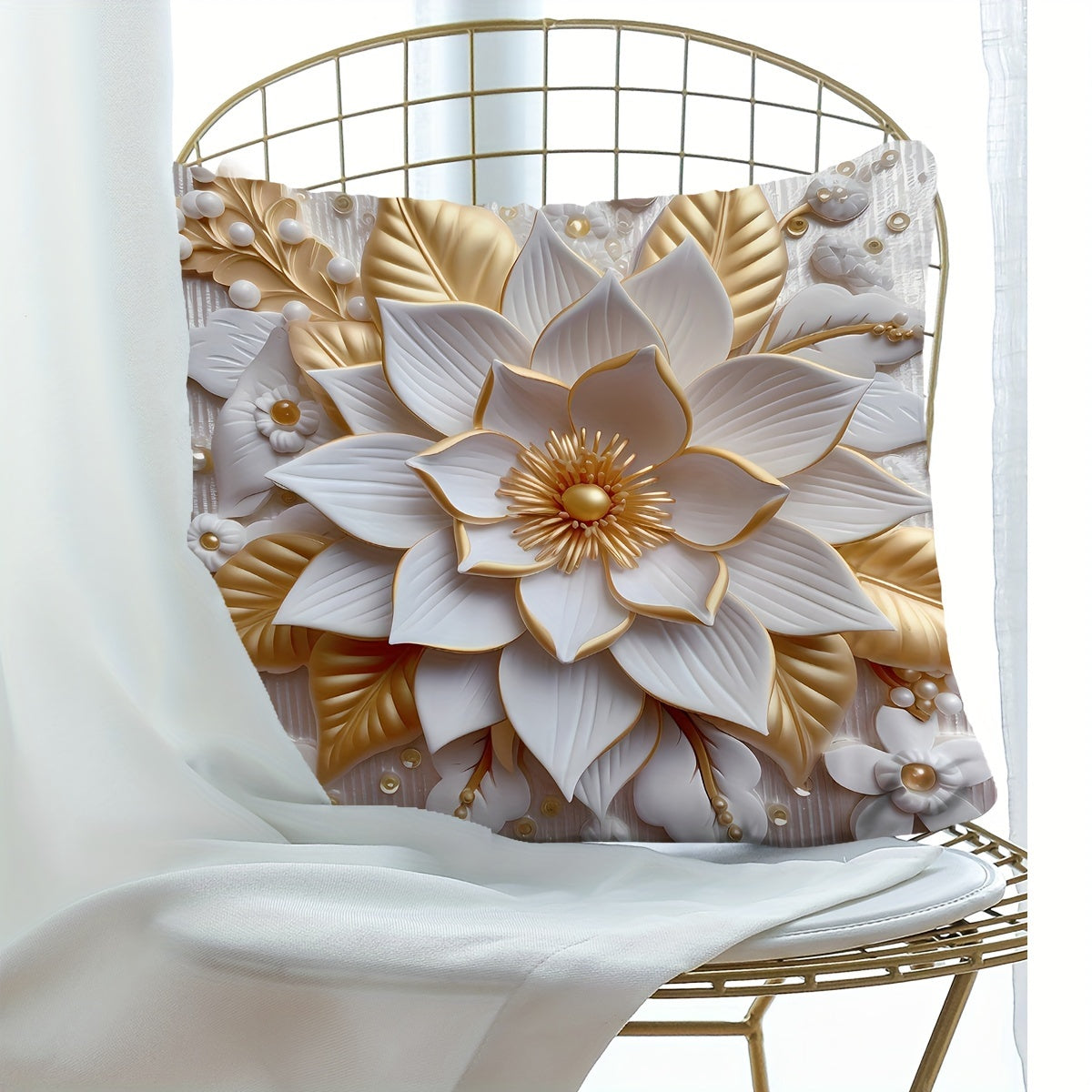 1pc digital printed pillow cover with 3D flowers pattern, single sided printing, 44.96 cm x 44.96 cm. Suitable for sofa, living room, bedroom home decor. Pillow core not included.