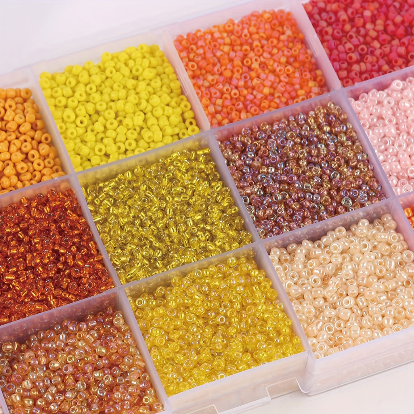 DIY Jewelry Making Kit: 15 Grids of Solid Color Rice Beads & Tube Beads with Transparent Glass Beads in 1 Box.