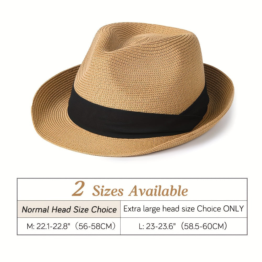 Panama Hat Fedora with Wide Brim Straw, Perfect Summer Beach Sun Hat for Men and Women, Great for Gifting, Easily Recoverable After Crimping