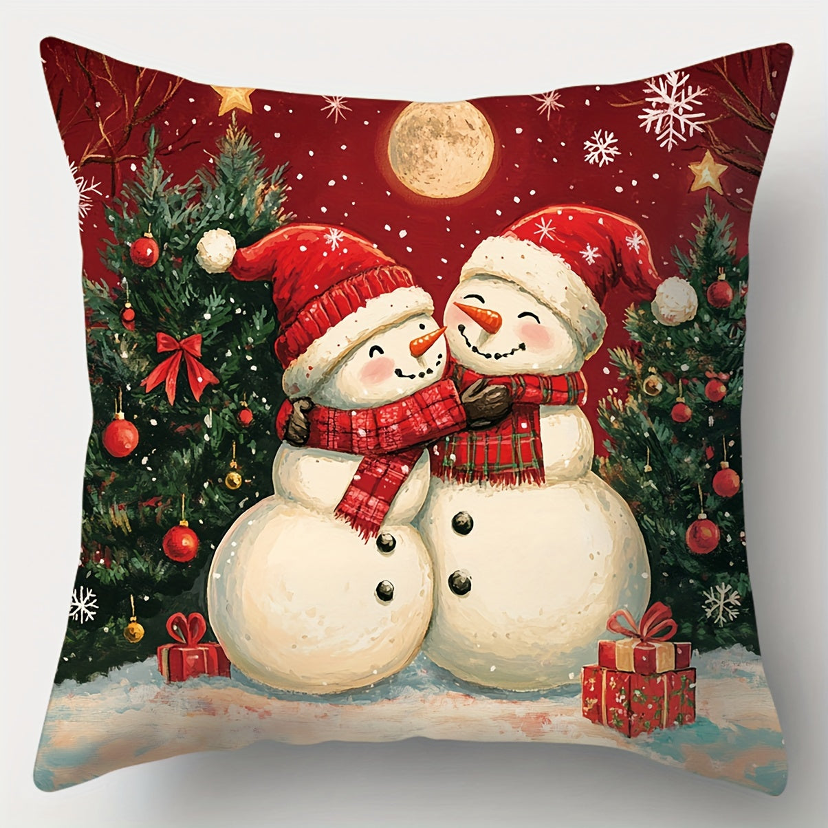 Set of 4 modern Christmas throw pillow covers, woven polyester, hand-washable, zippered, festive holiday prints, sofa and living room décor, 45.01x45.01 cm, insert not included.