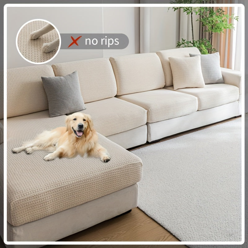 Waterproof stretch sofa cover, modern non-slip couch protector, pet-friendly elastic slipcover for living room, fits all seat and L-shaped sofas.