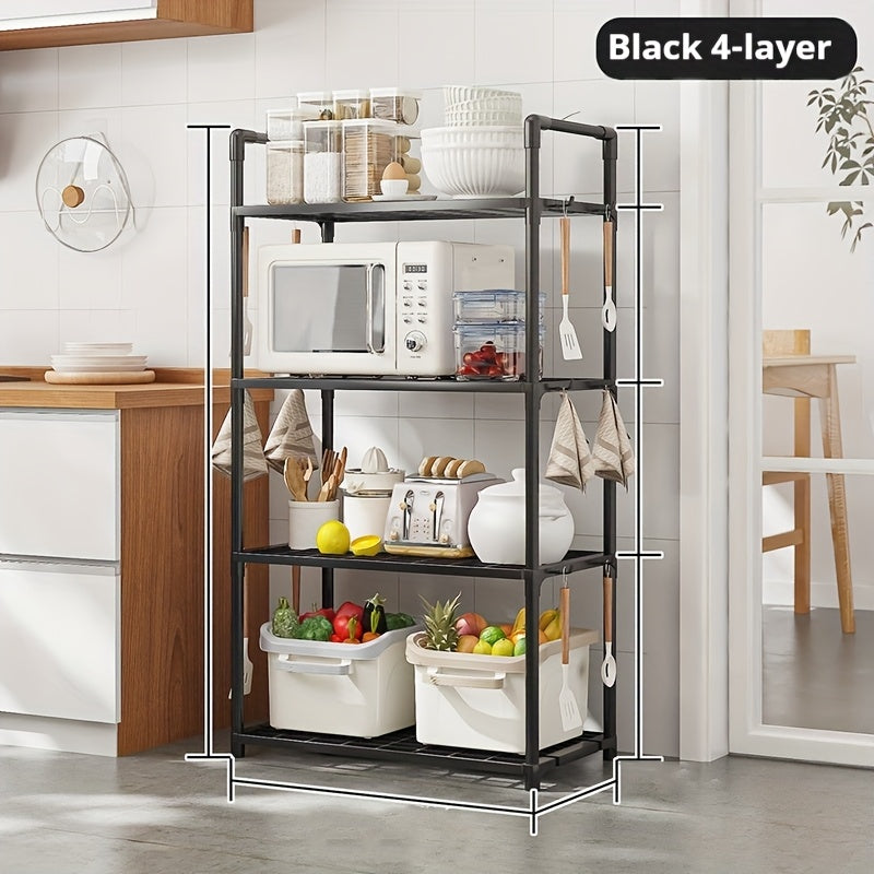 4-Tier Storage Rack Set with Versatile Uses - Simple Assembly, Constructed with Galvanized Metal & Plastic, Compact and Portable for Organizing Kitchen and Bathroom Items.