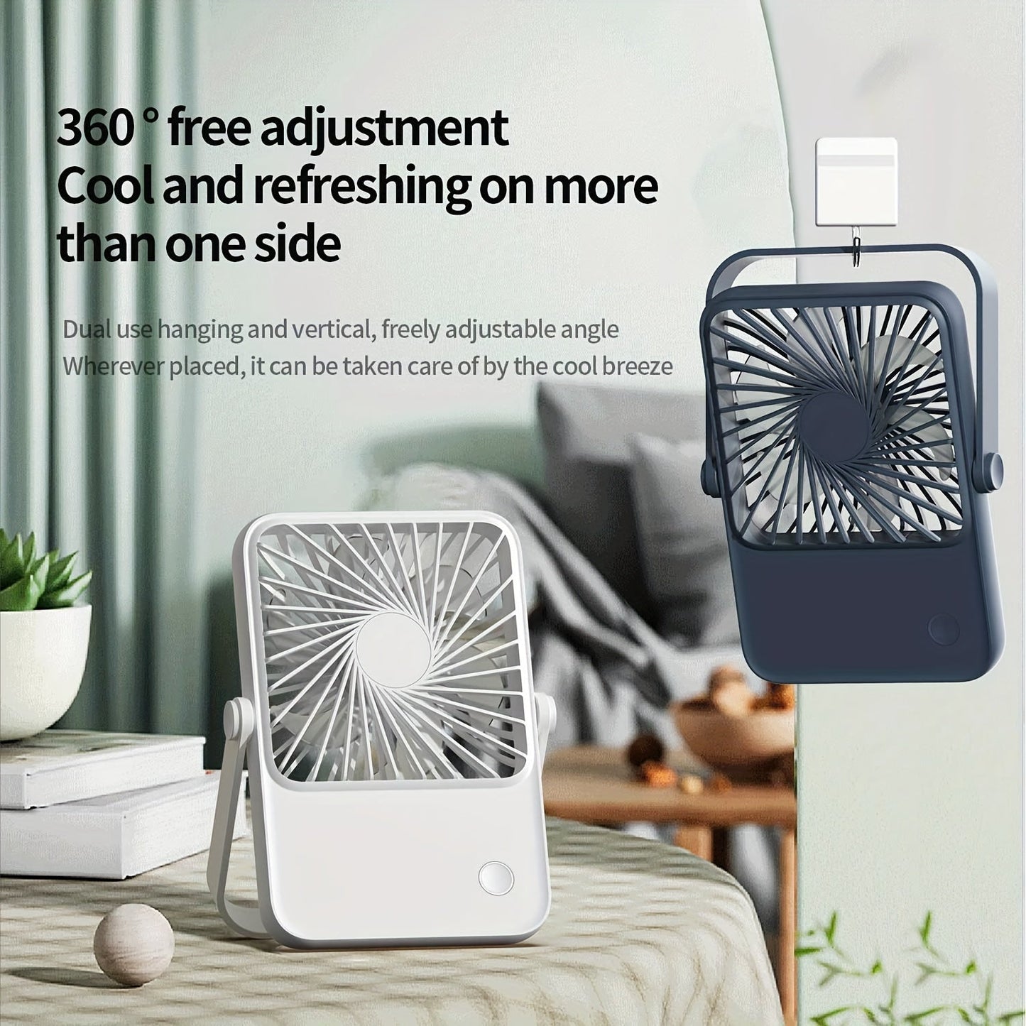 This battery-powered small desk fan measures 1pc and features a 360 ° free adjustable angle design. Enjoy 3 wind adjustable settings and ultra-quiet operation, making it perfect for home, office, travel, and outdoor use.