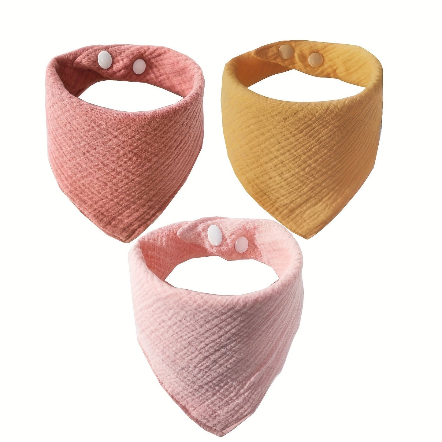 3 packs of plain color feeding bibs for teething and drooling, featuring 4-layer soft absorbent bandana bibs.