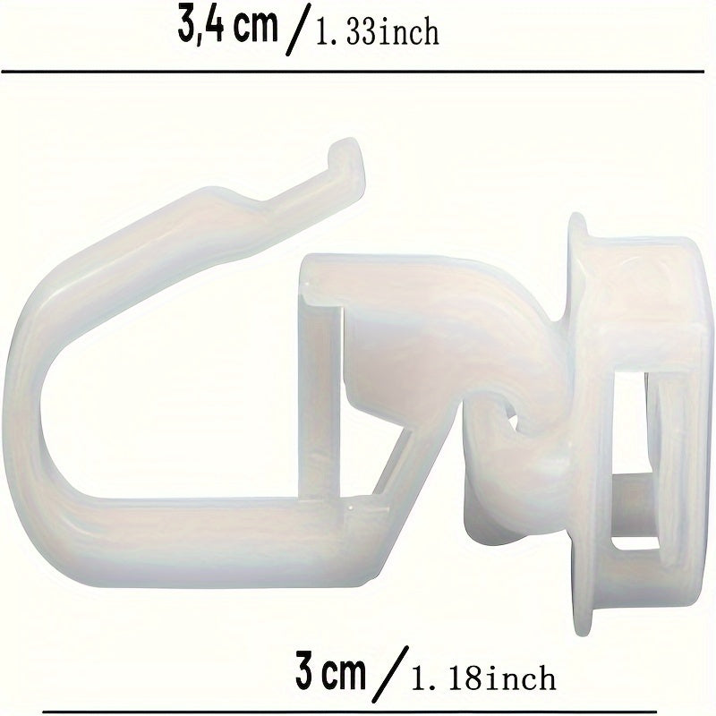 Двадцать штук белых пластиковых бегунков для карнизов, подходящих для шторных рейок, включая крючки.