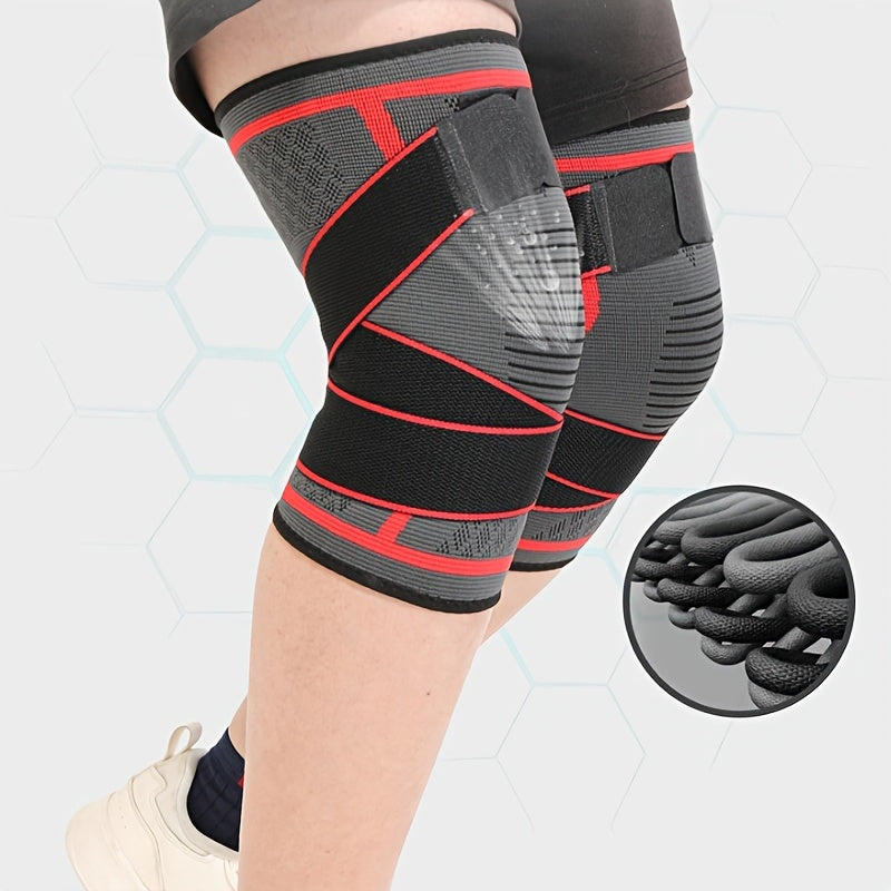 XuanGui Adjustable Nylon Knee Support Brace with Strap - Black & Red Design; Stabilizes knee joints for various activities, secure fit.