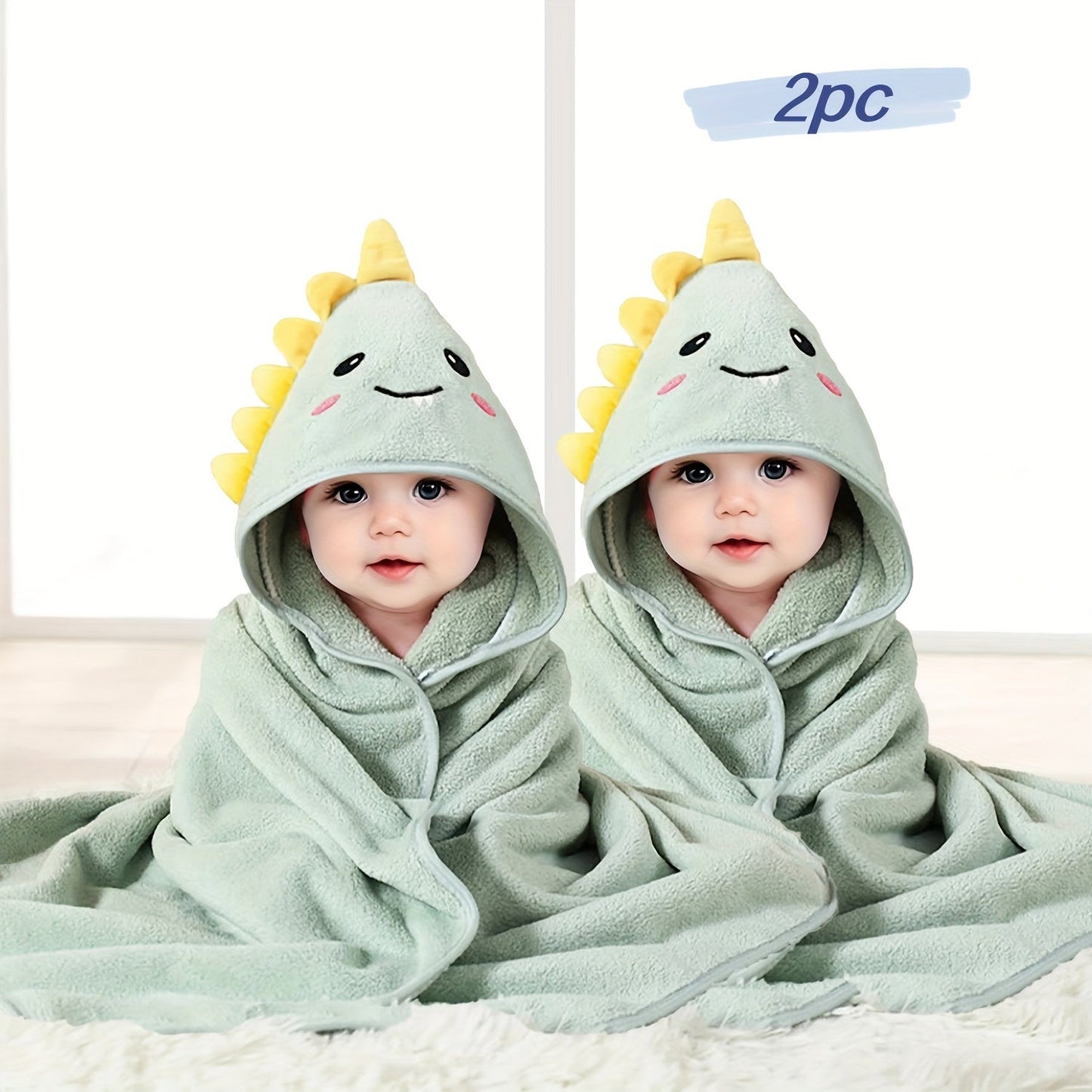 Get 2 Hooded Bath Towels featuring Cartoon Animal designs made from soft Polyester. These Swaddle Blankets are super absorbent and cozy, perfect for wrapping up after a fun day at the beach, pool, or bath time. Suitable for children ages 0-8 years old.