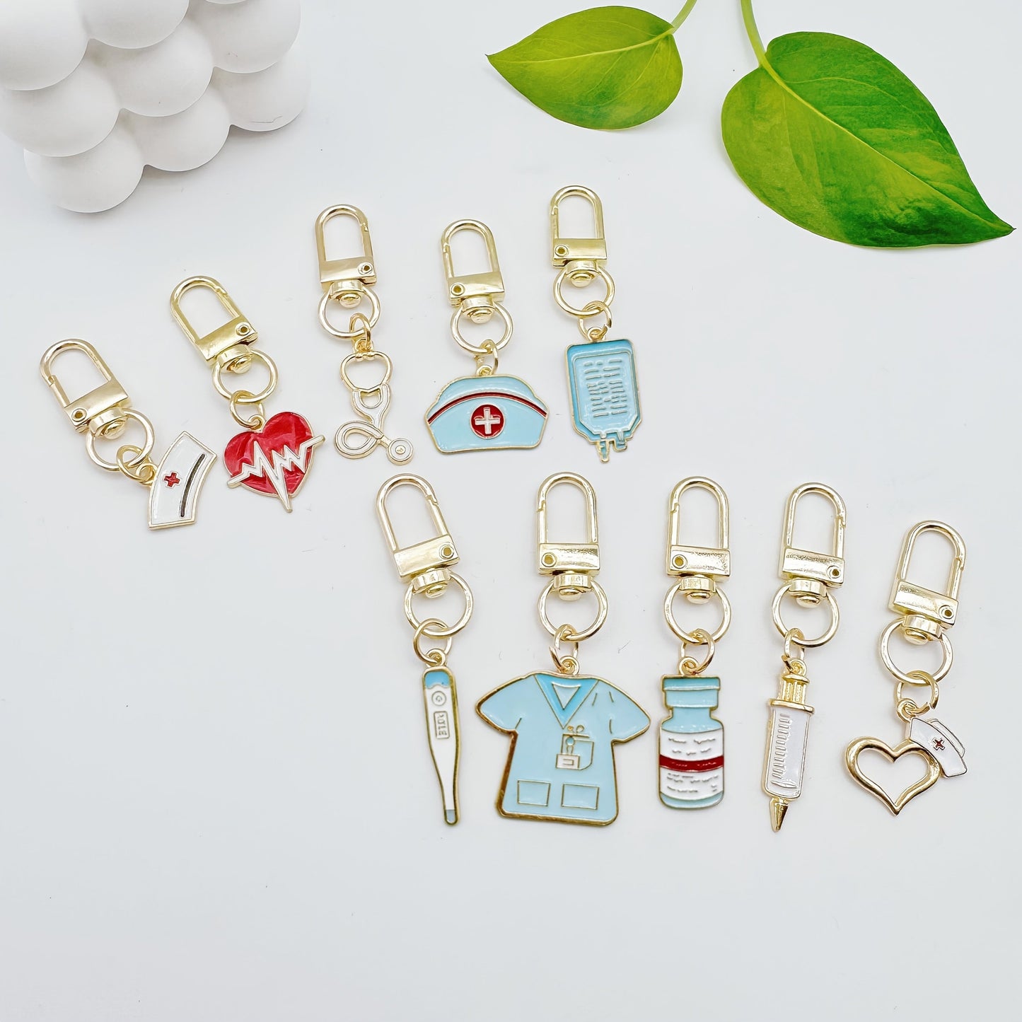 Set of 10 Nurse-Themed Alloy Keychains, Featuring Cartoon Medical Charms and Professional Decorative Key Rings with Round Ring Clasps and Rectangular Shapes. Perfect for Nurse's Day Gifts and Decorations