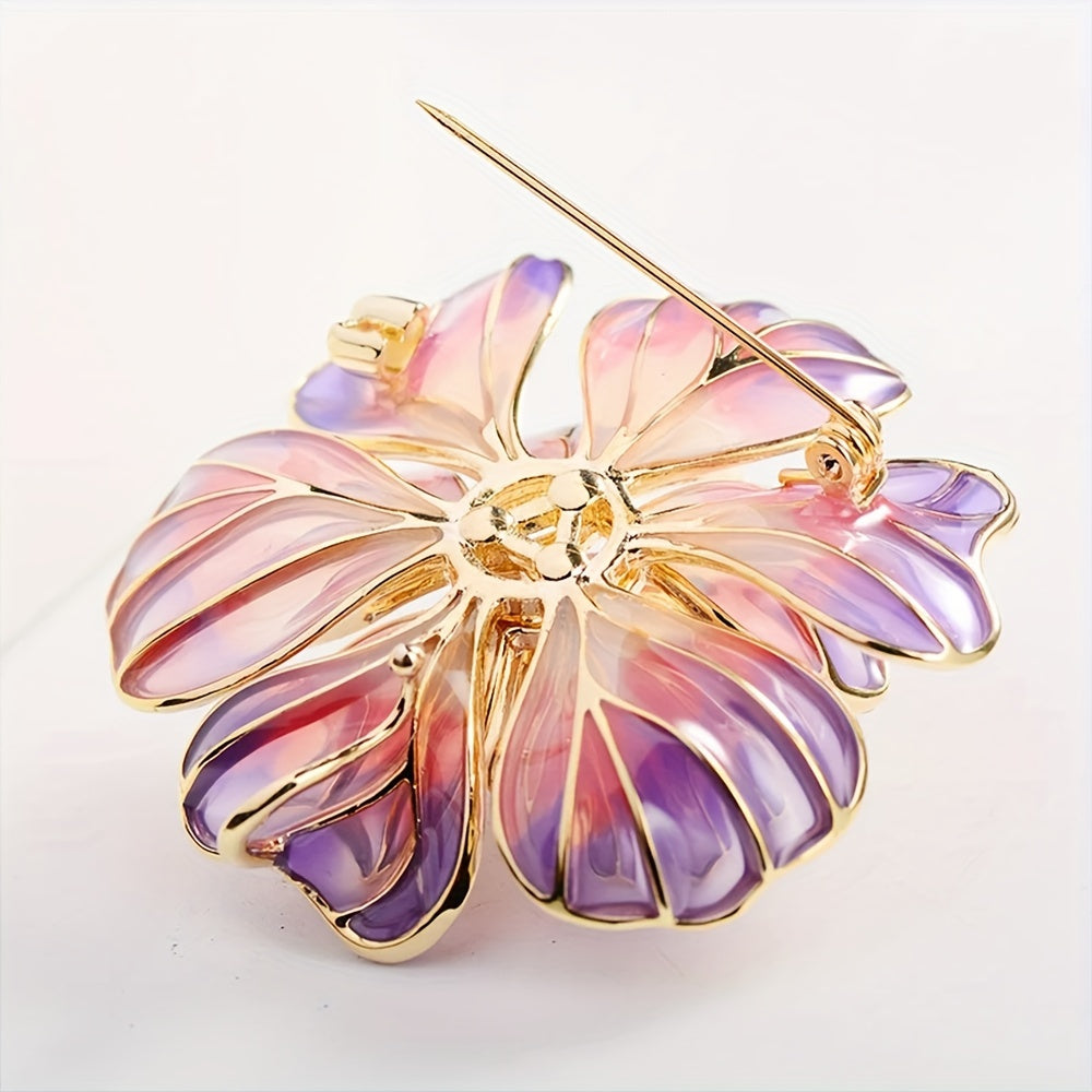 Beautiful Enamel Flower Brooch with Rhinestones and Purple Faux Pearl, Vintage-Inspired and Elegant - Ideal for Adding a Touch of Glamour to Your Winter and Autumn Wardrobe, Perfect for Both Suits and Dresses