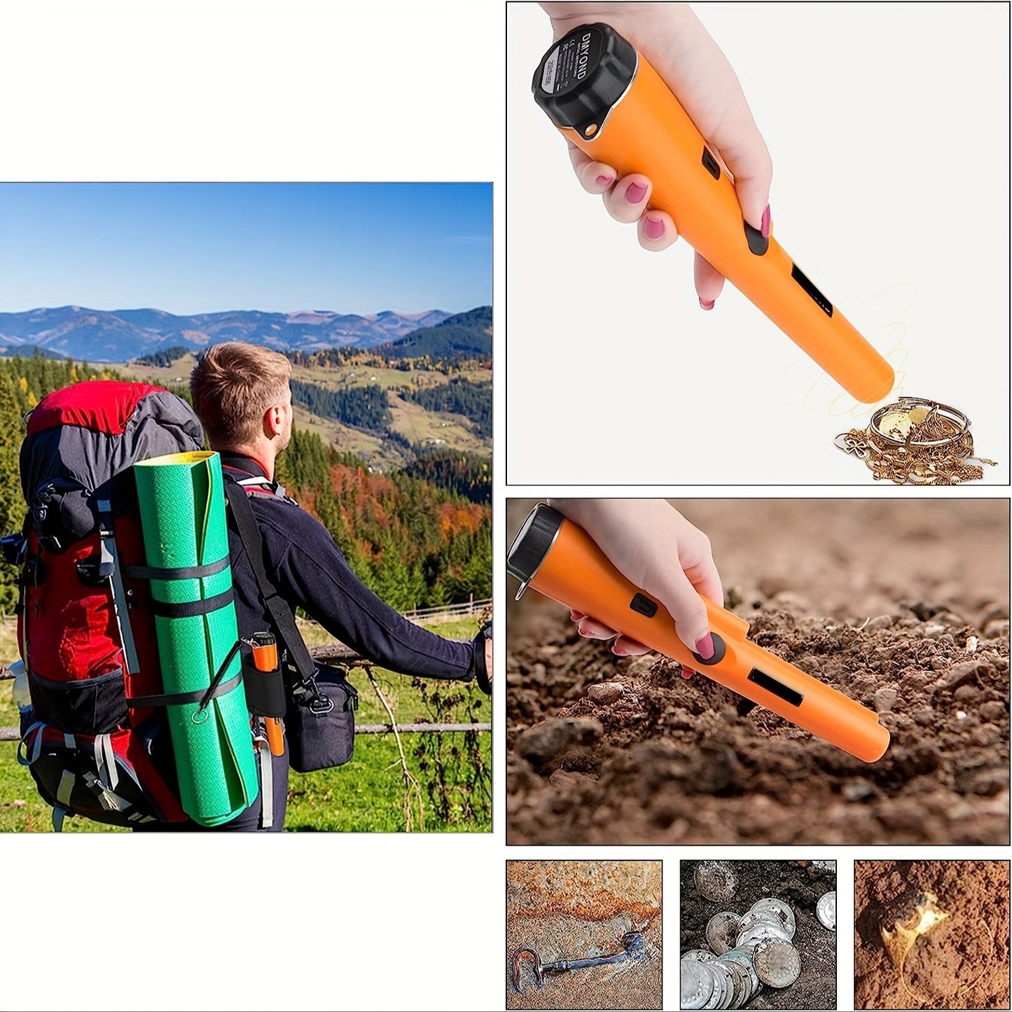 Metal Detector Pinpointer, Professional Handheld Wand for Treasure Search, Battery not included.