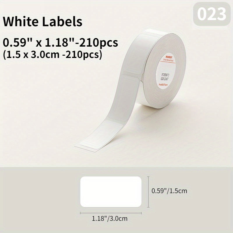 NIIMBOT Thermal Label Sticker Roll is white, waterproof, and oil-proof. Compatible with D11/D101/H1 Series Printers, it features strong adhesive, no ink needed. Ideal for home and