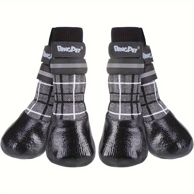 BINGPET Anti-Slip Dog Socks, Waterproof with Reflective Straps, Plaid Pattern - Paw Protectors for All Seasons, Ideal for Small to Large Dogs on Hardwood Floors & Hot Pavement