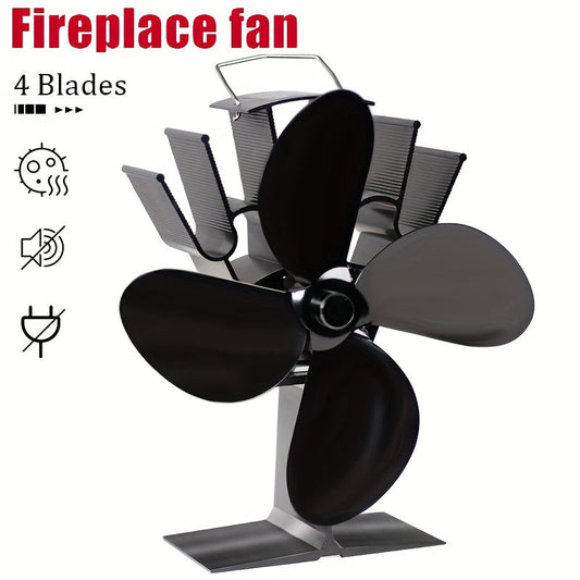 Get the EcoPulse 4-Blade Aluminum Heat Powered Fireplace Fan for Wood Stove - No Electricity Required, operates quietly, distributes heat efficiently, and comes with various components for easy portability.