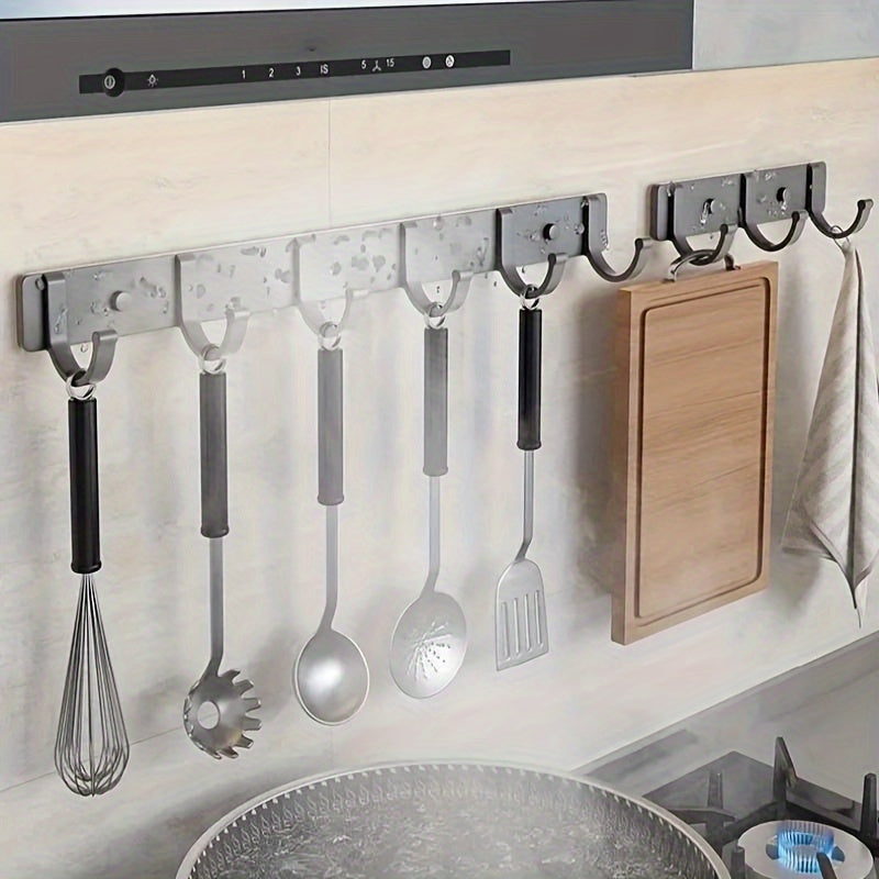 Multi-functional Wall Mount Storage Rod with Hooks - Ideal for Organizing Kitchen, Bathroom, and Living Room