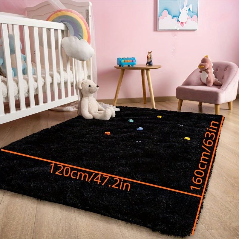 Soft and Fluffy Black Area Rug for Bedroom, Super Cozy Shaggy Carpet, Modern Plush Rug for Living Room or Dorm, Non-Slip Fuzzy Rug for Stylish Room Decor