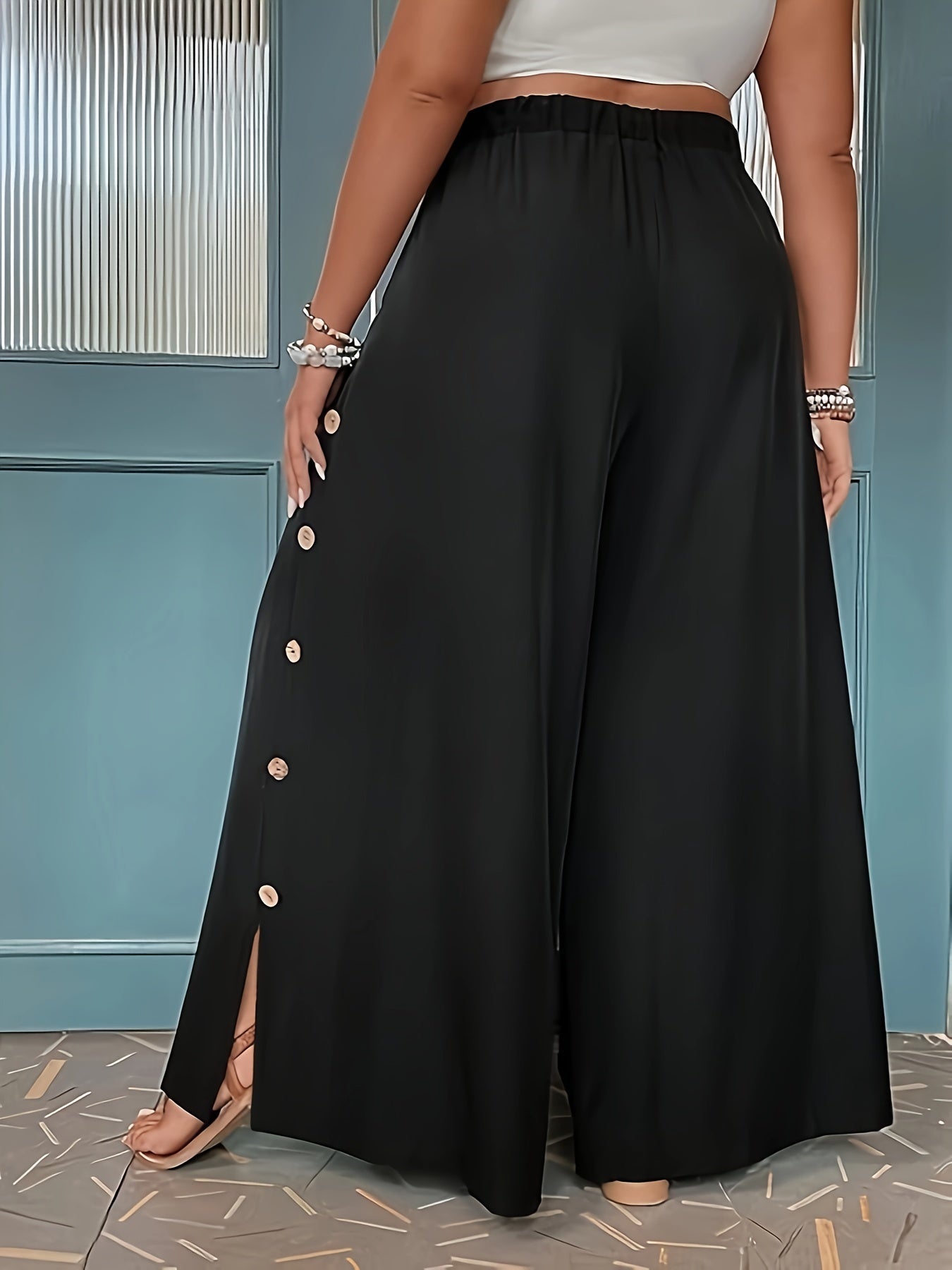 Polyester and Spandex Wide Leg Pants with Zipper Fly, Elegant Style, Machine Washable