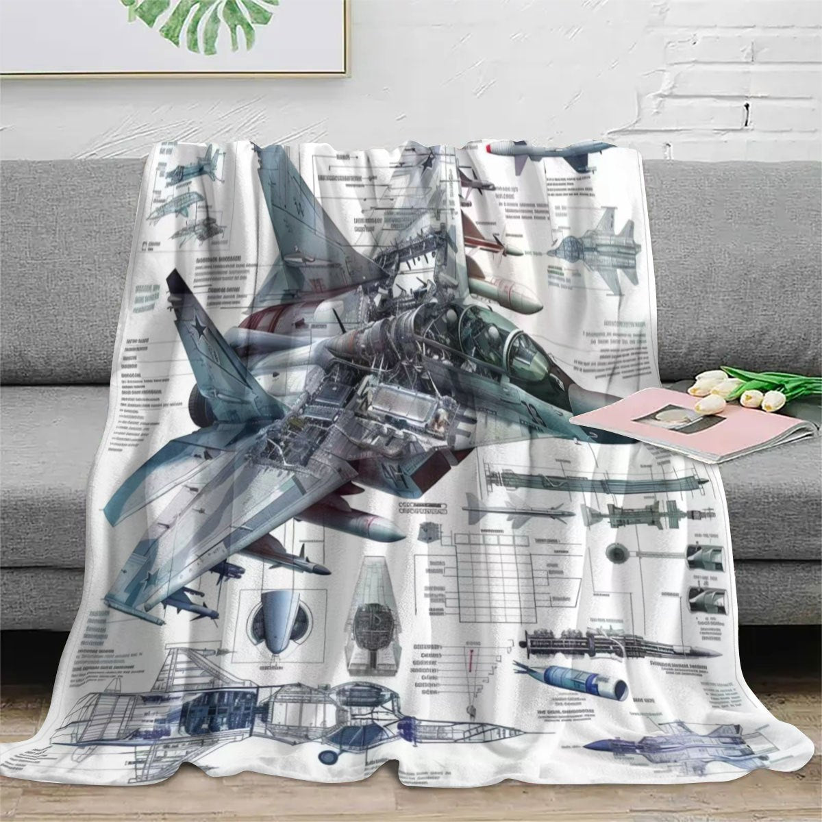 Stay cozy and warm with this military enthusiast fighter jet print flannel blanket. Made of 100% polyester, this blanket is perfect for all seasons and offers comfortable warmth. Featuring a digital print design, this blanket weighs between 200-250gsm