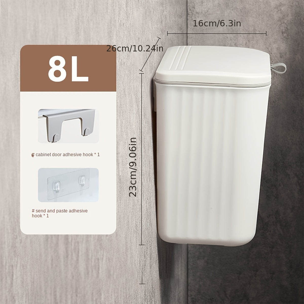 1pc Plastic wall-mounted trash bin with toilet paper storage, space-saving square design, easy installation, no electricity.