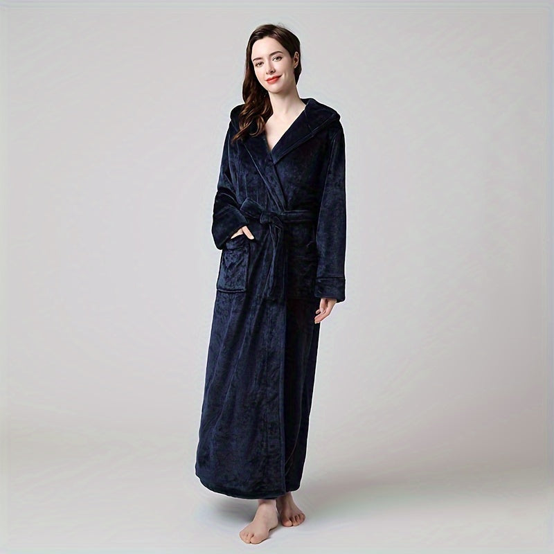 Coral Fleece Bathrobe with Long Sleeves, Couple Style, Hooded for Autumn and Winter