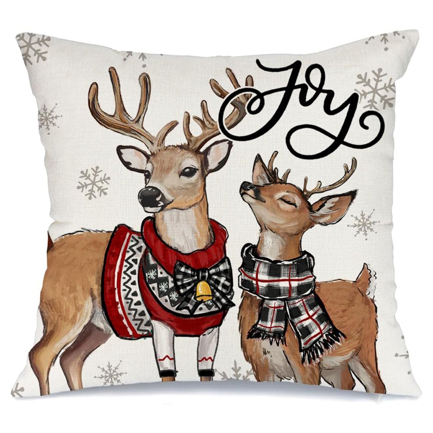 Add a touch of modern style to your home with this Linen Throw Pillow Cover featuring a festive Reindeer and Snowflake design. This machine washable cover has a convenient zipper closure and is made from a high-quality woven fabric in mixed colors.