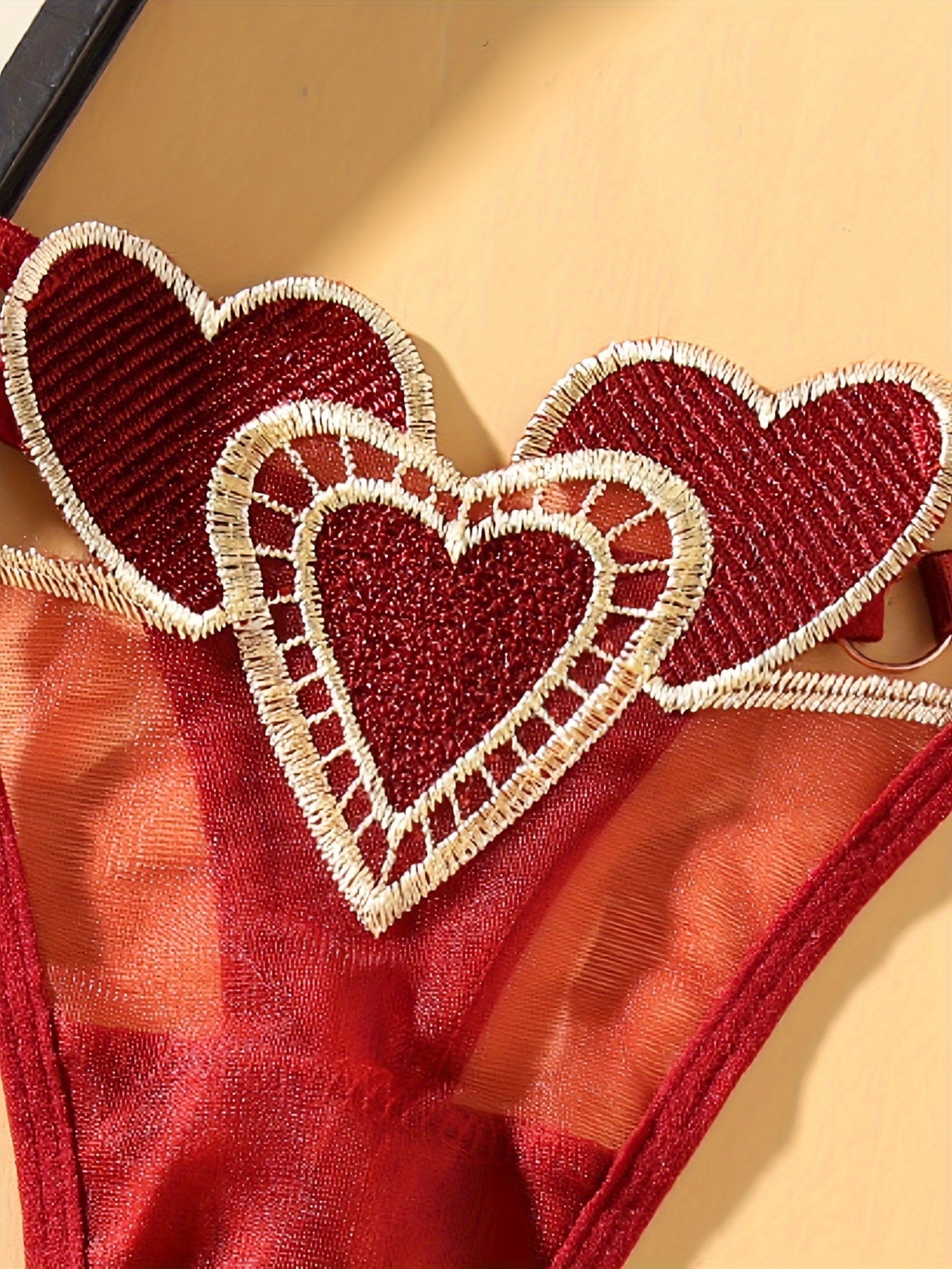 Heart-shaped mesh thong v-string panties for women, sexy lingerie.