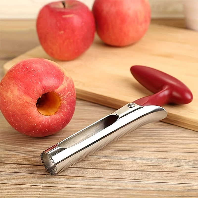 YUHUPHYLLIC Stainless Steel Apple Corer with ergonomic handle and sharp serrated blade for removing cores from various fruits. Manual operation, portable kitchen tool.