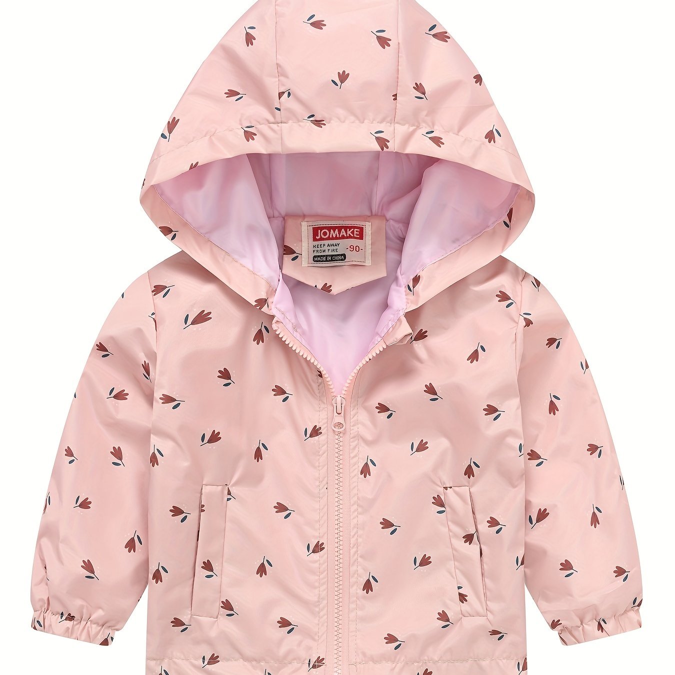 JOMAKE Girls' Cartoon Flower Print Hooded Zipper Jacket with Pockets