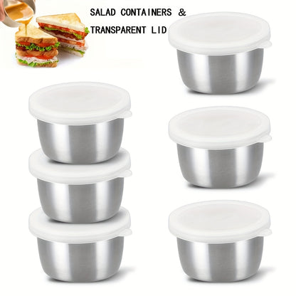 Set of 2/4/6 leakproof 1.6oz stainless steel salad dressing containers with clear lids, ideal for bento boxes and on-the-go meals.