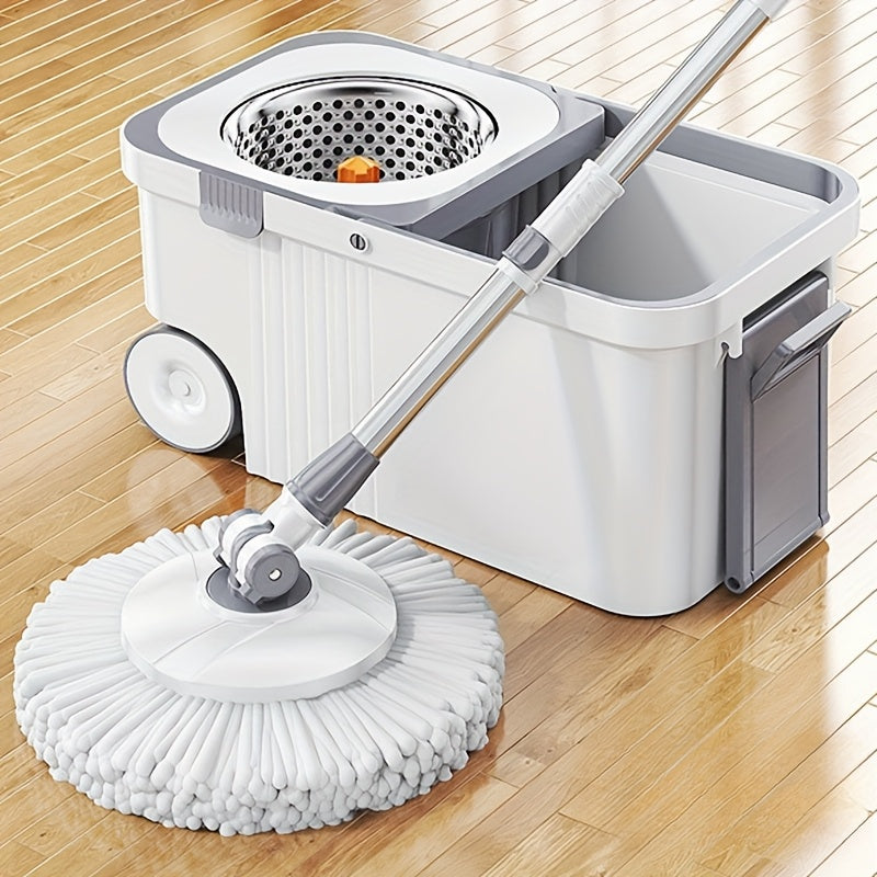 Multi-functional Wash Spin Mop and Bucket Set - Perfect for Both Wet & Dry Cleaning, Great for Hardwood, Laminate, and Tile Floors - Convenient Hands-Free Dust Removal System with Generous Capacity, Includes Cleaning Supplies and Back to School