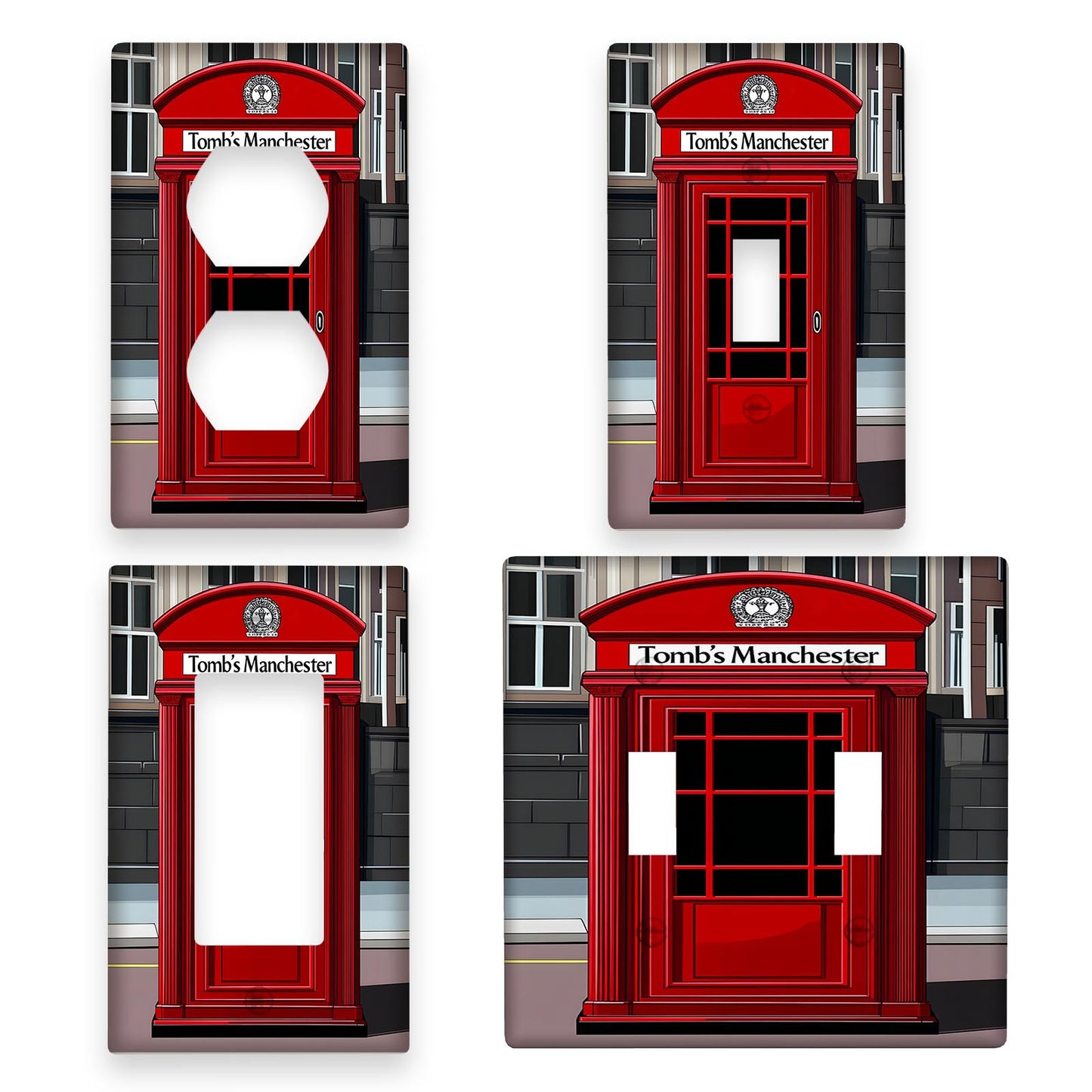 British phone booth style switch cover light - ideal for kitchen, bathroom, bedroom, and living room decor. Available for 1 or 2 gang switches.