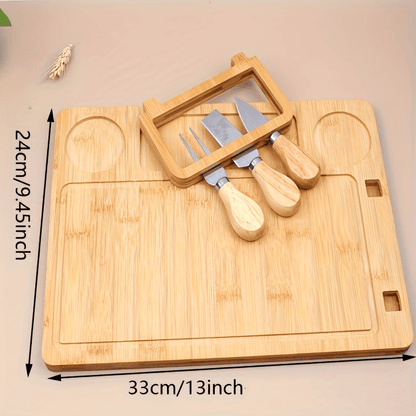 Premium bamboo cutting board and cheese cutter set for slicing fruits, cheese, and butter - Great gift for Father's Day and Mother's Day.