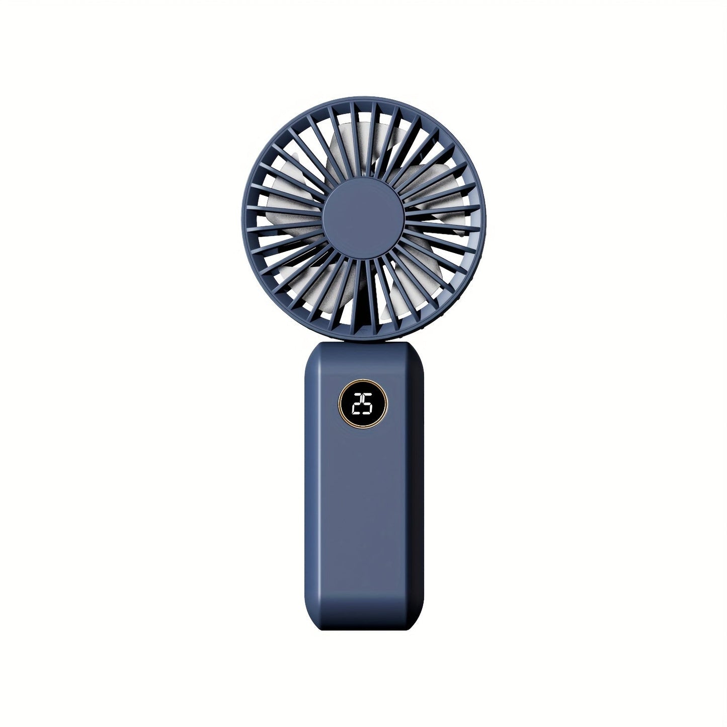 Get yourself the perfect portable mini fan! This fan comes with a digital display, USB rechargeable feature, quiet operation, foldable handle, and can be used on a desk or handheld. Made of durable ABS material in a sleek white design, this fan measures