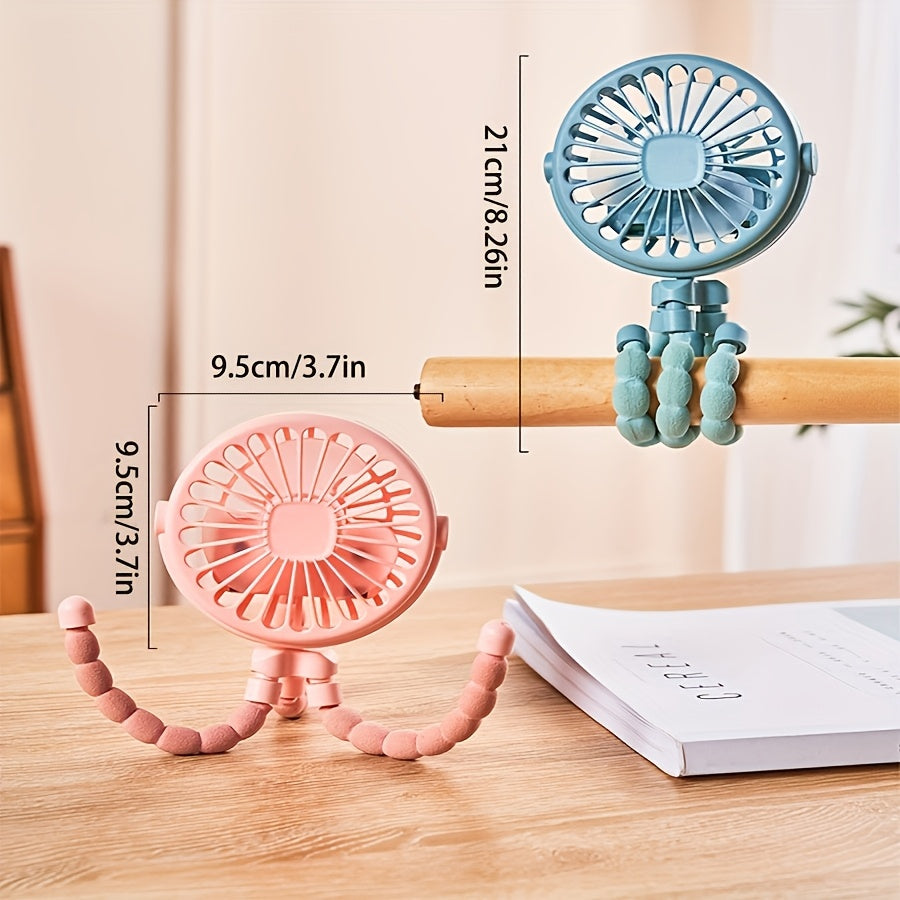 Compact and versatile, the Octopus-Shaped LED Light Mini Fan is a portable and wearable fan with a flexible tripod stand that can be easily attached to strollers, outdoor gear, tables, or used indoors. Made of durable plastic material, this fan is