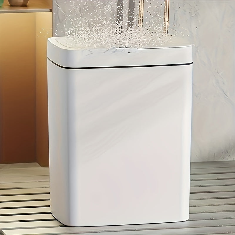 Introducing the COCHILDOR Touch-Free Motion Sensor Trash Can with Odor-Sealing Lid: A versatile plastic waste bin perfect for use in the bathroom, living room, or kitchen. Featuring a smart open lid design for added convenience.