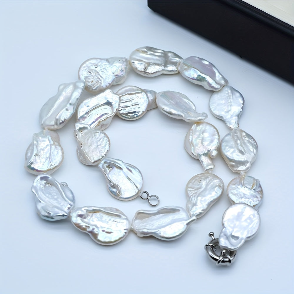 Unique and Elegant Women's Baroque Pearl Necklace - Perfect for Parties and Gifting. Made with Natural White Freshwater Pearls, each Irregular Teardrop-Shaped Pearl is One-of-a-Kind with Slight Variations in Shape and Color, adding to its Beauty and