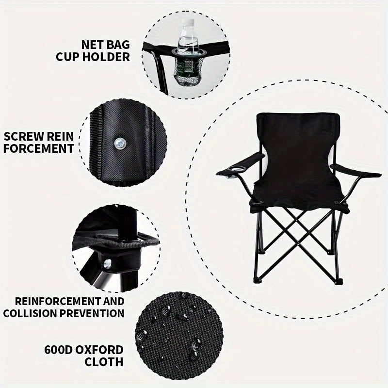 Durable and portable folding outdoor chair for adults with steel frame.