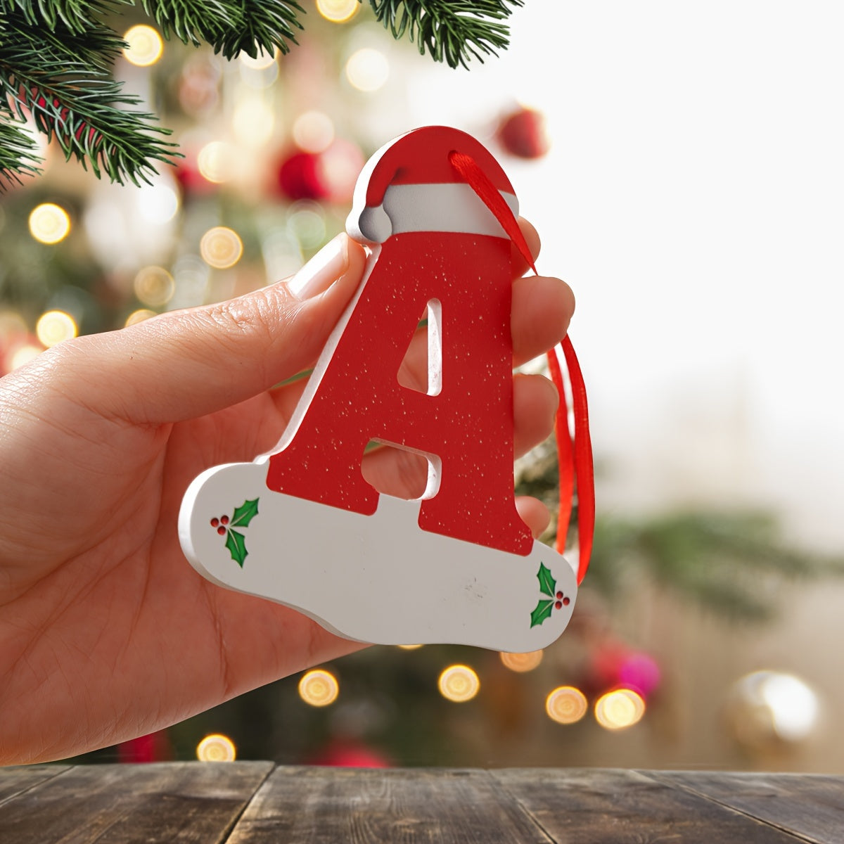 Classic Christmas tree alphabet pendant, Santa hat letter ornaments, DIY hanging decorations for Christmas and New Year with snowflake material. Ideal for indoor festive decor.